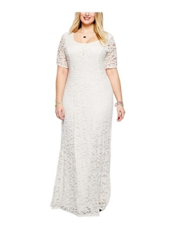 Nemidor Women's Full Lace Plus Size Wedding Maxi Dress