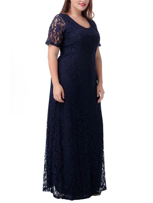 Nemidor Women's Full Lace Plus Size Wedding Maxi Dress