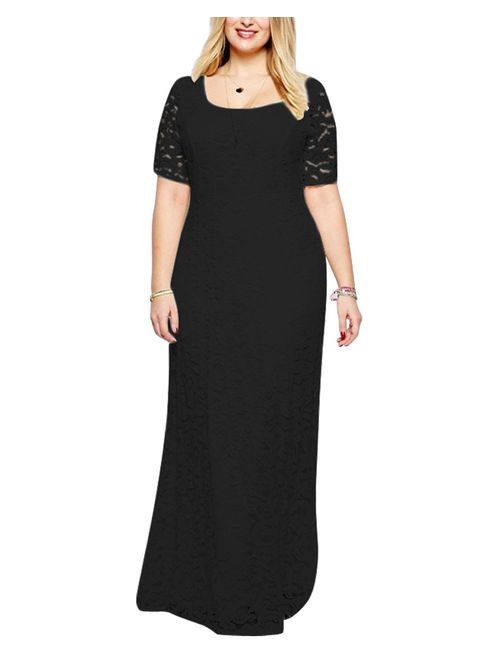 Nemidor Women's Full Lace Plus Size Wedding Maxi Dress