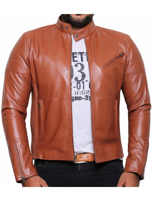 Laverapelle Men's Genuine Lambskin Leather Jacket (Black, Biker Jacket) - 1501008