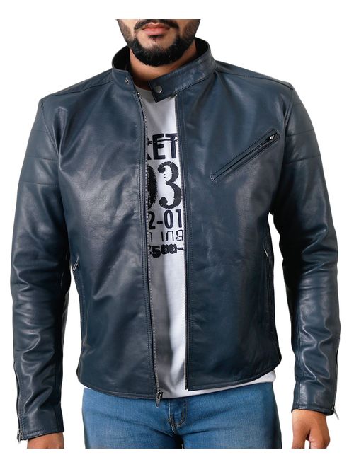 Laverapelle Men's Genuine Lambskin Leather Jacket (Black, Biker Jacket) - 1501008