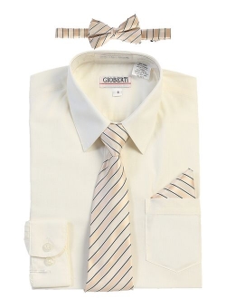 Boy's Long Sleeve Dress Shirt   Stripe Tie, Bow Tie and Hanky