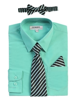 Boy's Long Sleeve Dress Shirt   Stripe Tie, Bow Tie and Hanky