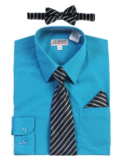 Boy's Long Sleeve Dress Shirt   Stripe Tie, Bow Tie and Hanky