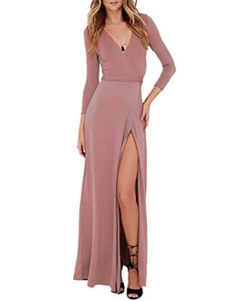 Vivicastle Women's USA Sexy Long Sleeve Tulip Wrap Slit Front Full Long Maxi Dress