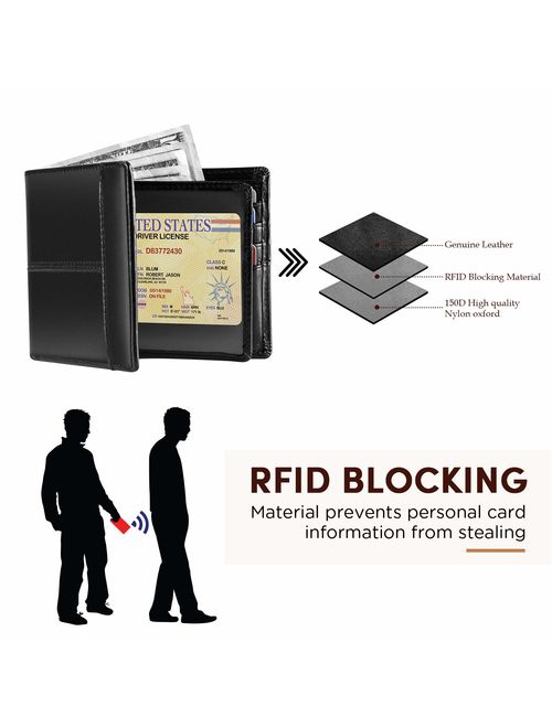 Mens Wallet RFID Genuine Leather Bifold Wallets For Men, ID Window 16 Card Holders Gift Box