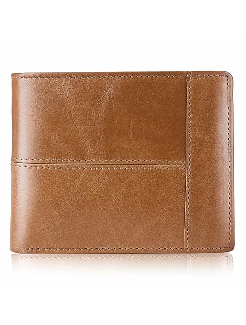 Mens Wallet RFID Genuine Leather Bifold Wallets For Men, ID Window 16 Card Holders Gift Box