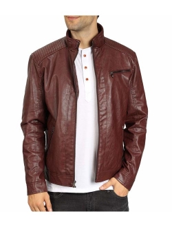 VICALLED Mens Leather Jacket Slim Fit Stand Collar PU Motorcycle Jacket Lightweight