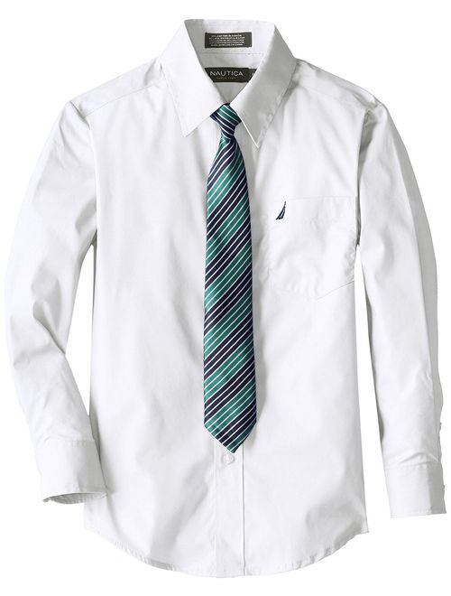 Nautica Boys' Long Sleeve Dress Shirt with Tie