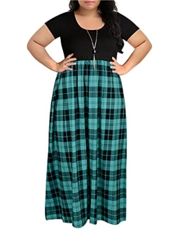 Nemidor Women's Chevron Print Summer Short Sleeve Plus Size Casual Maxi Dress