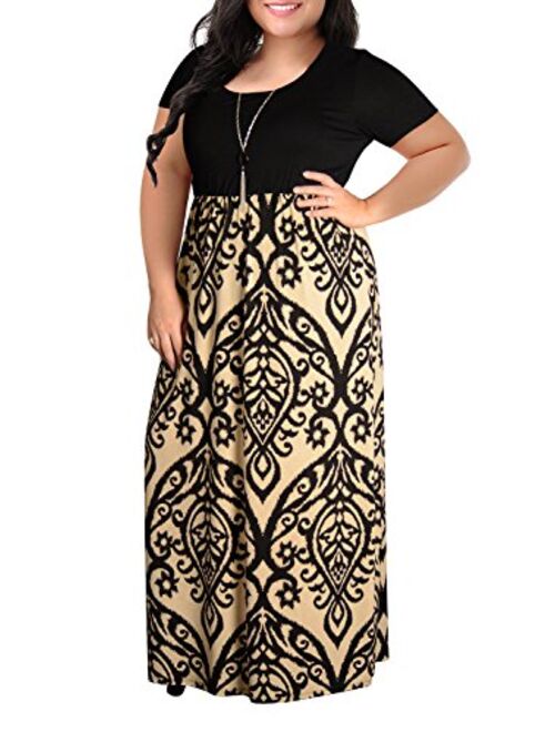 Nemidor Women's Chevron Print Summer Short Sleeve Plus Size Casual Maxi Dress