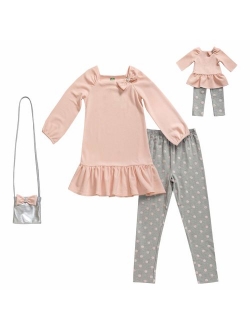 Dollie & Me Girls' Apparel Knit Legging Set with Matching Doll Outfit