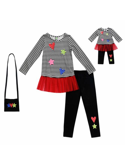 Dollie & Me Girls' Apparel Knit Legging Set with Matching Doll Outfit