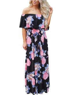 Happy Sailed Women Floral Print Off Shoulder Maxi Dresses