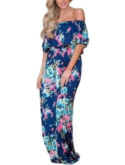 Happy Sailed Women Floral Print Off Shoulder Maxi Dresses