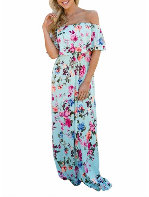 Happy Sailed Women Floral Print Off Shoulder Maxi Dresses