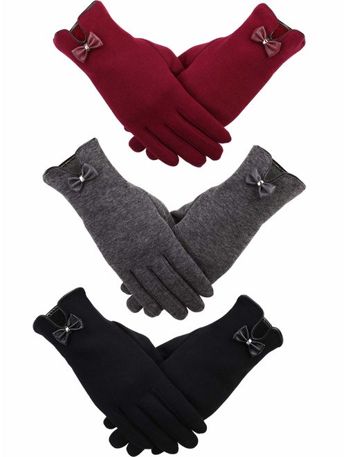 Patelai 3 Pairs Women Winter Gloves Warm Touchscreen Gloves Windproof Gloves for Women Girls Winter Using