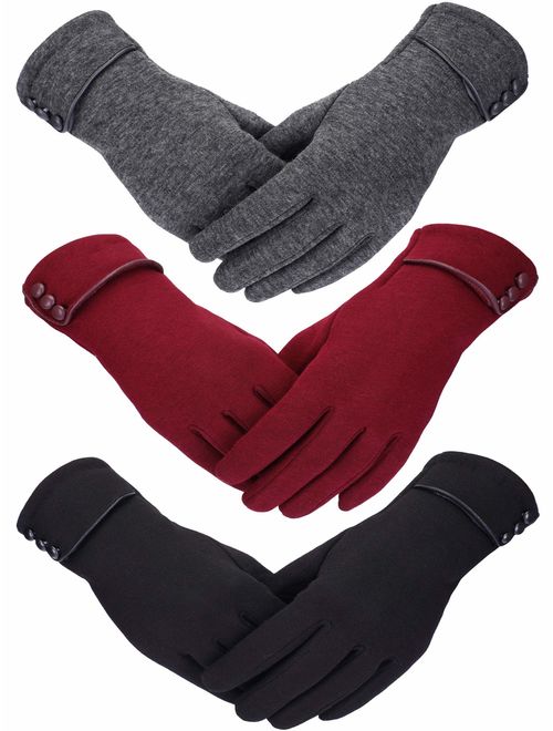 Patelai 3 Pairs Women Winter Gloves Warm Touchscreen Gloves Windproof Gloves for Women Girls Winter Using