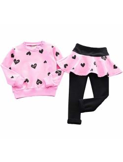 Toddler Little Girl Clothes Outfits Long Sleeve Sweatshirts + Skirt Pants with Leggings 2pcs Clothing Set for 2-8Years Kids