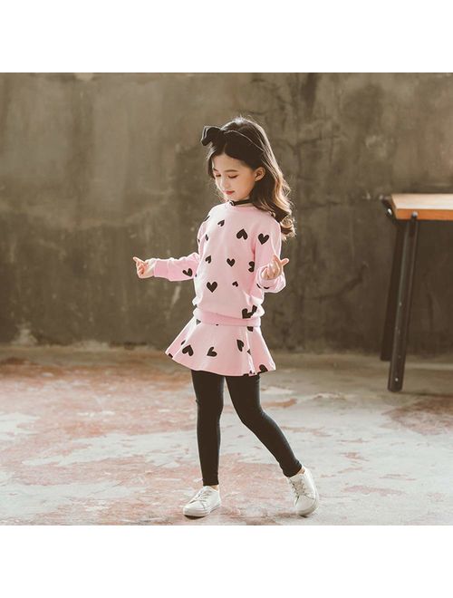 Toddler Little Girl Clothes Outfits Long Sleeve Sweatshirts + Skirt Pants with Leggings 2pcs Clothing Set for 2-8Years Kids