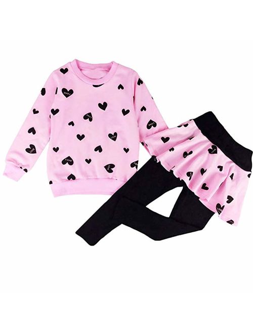 Toddler Little Girl Clothes Outfits Long Sleeve Sweatshirts + Skirt Pants with Leggings 2pcs Clothing Set for 2-8Years Kids