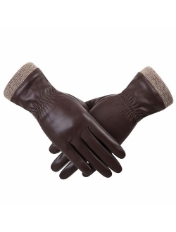 REDESS Winter Leather Gloves for Women, Wool Fleece Lined Warm Gloves, Touchscreen Texting Thick Thermal Snow Driving Gloves