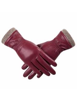 REDESS Winter Leather Gloves for Women, Wool Fleece Lined Warm Gloves, Touchscreen Texting Thick Thermal Snow Driving Gloves