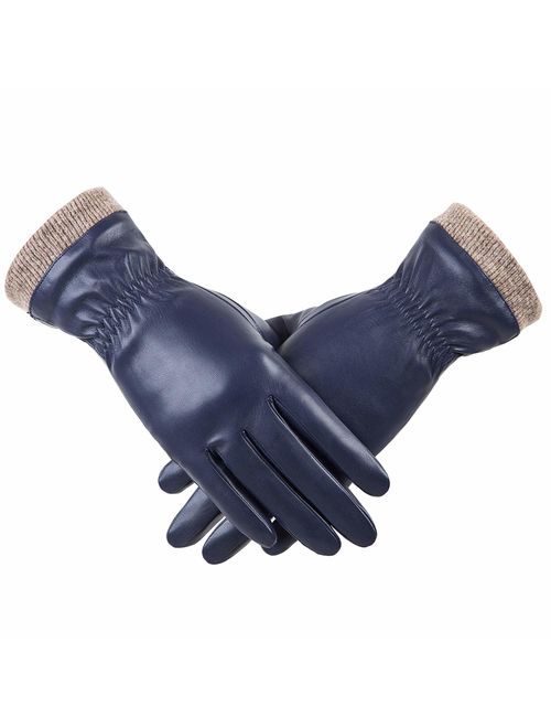 REDESS Winter Leather Gloves for Women, Wool Fleece Lined Warm Gloves, Touchscreen Texting Thick Thermal Snow Driving Gloves