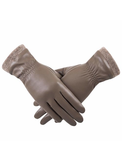 REDESS Winter Leather Gloves for Women, Wool Fleece Lined Warm Gloves, Touchscreen Texting Thick Thermal Snow Driving Gloves