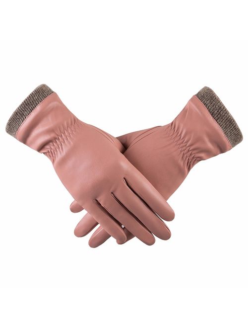 REDESS Winter Leather Gloves for Women, Wool Fleece Lined Warm Gloves, Touchscreen Texting Thick Thermal Snow Driving Gloves