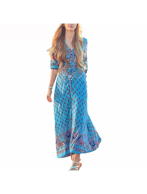 R.Vivimos Women's Summer Button Up Floral Print Split Beach Maxi Dresses