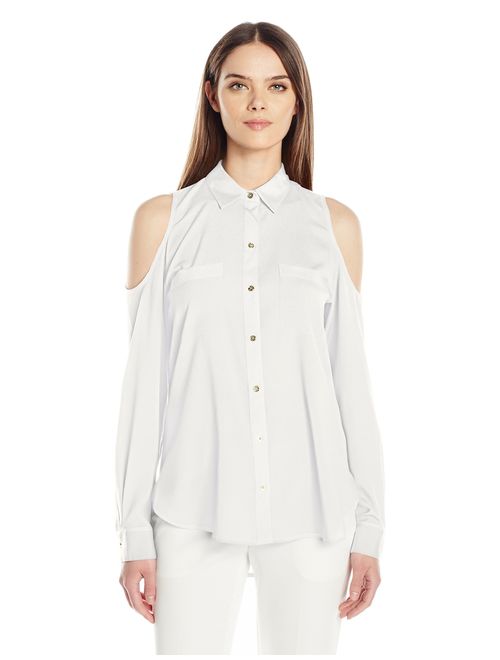 Calvin Klein Women's Long Sleeve Cold Shoulder Button Down Top