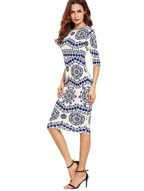 Buy Floerns Women's Porcelain Print Work Sheath Business Pencil Dress  online | Topofstyle