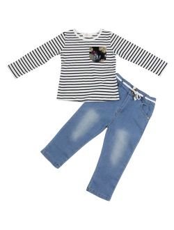 Jastore 2Pcs Little Baby Girl Clothing Sets Long Sleeve Striped T-Shirt + Jeans