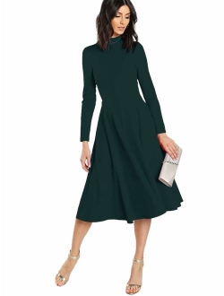 Women's High Neck Plaid Fit & Flare Midi Dress