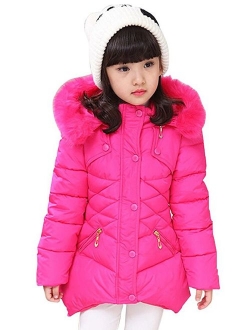 DNggAND Child Kids Girls Winter Warm Jackets Snowsuit Hooded Windbreaker Outwear with Soft Fur Hoodies for 3-12 Years Old