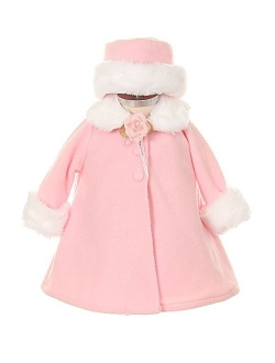 Cozy Fleece Cape Jacket Coat Pink White Ivory Black Red Girls & Infant Hat Set