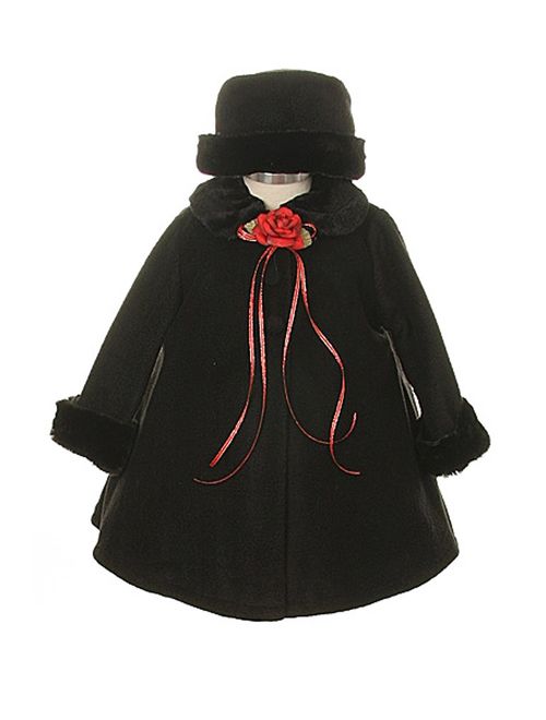 Cozy Fleece Cape Jacket Coat Pink White Ivory Black Red Girls & Infant Hat Set