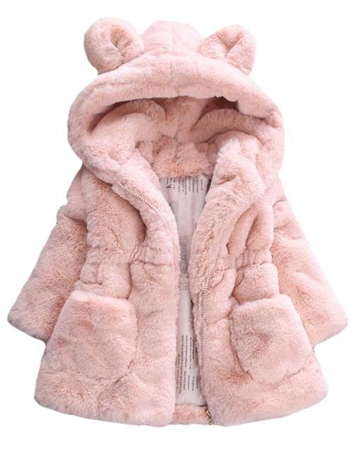 Mallimoda Girls Winter Warm Coats Ear Hooded Faux Fur Fleece Jacket