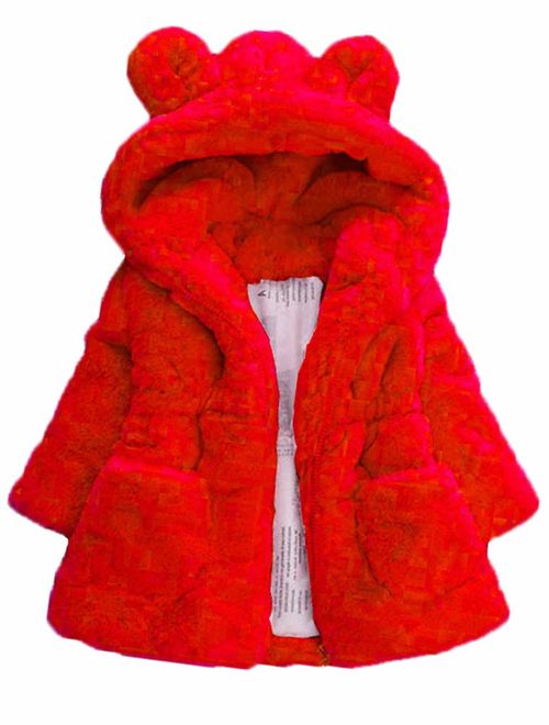 Mallimoda Girls Winter Warm Coats Ear Hooded Faux Fur Fleece Jacket