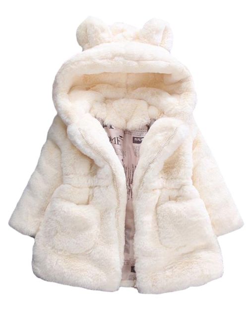 Mallimoda Girls Winter Warm Coats Ear Hooded Faux Fur Fleece Jacket