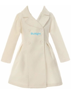 BluNight Collection Girls Dress Coat Long Sleeve Button Pocket Long Winter Coat Outerwear 2-14