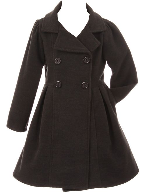 BluNight Collection Girls Dress Coat Long Sleeve Button Pocket Long Winter Coat Outerwear 2-14