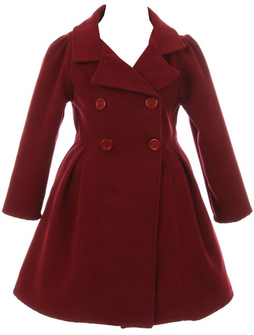 BluNight Collection Girls Dress Coat Long Sleeve Button Pocket Long Winter Coat Outerwear 2-14