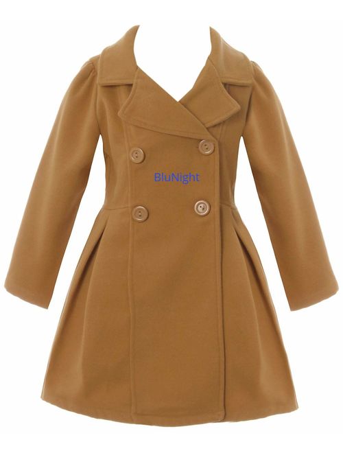 BluNight Collection Girls Dress Coat Long Sleeve Button Pocket Long Winter Coat Outerwear 2-14