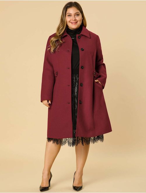 Agnes Orinda Women's Plus Size Single Breasted Belted Winter Long Coat