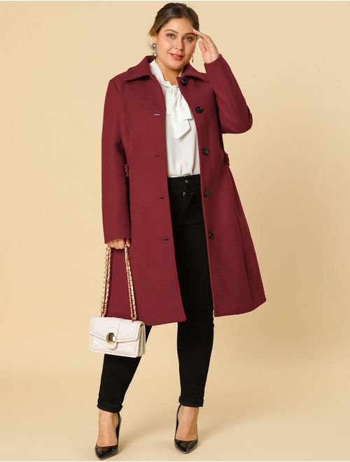 Agnes Orinda Women's Plus Size Single Breasted Belted Winter Long Coat