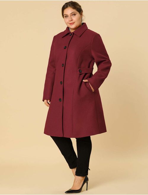 Agnes Orinda Women's Plus Size Single Breasted Belted Winter Long Coat