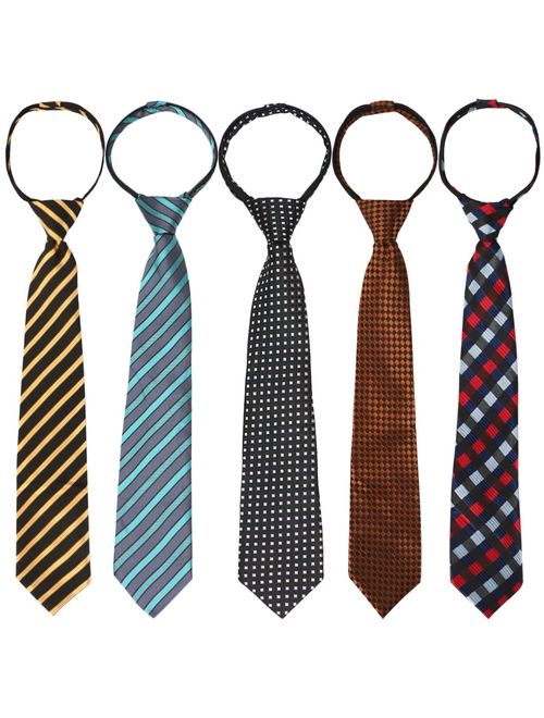 kilofly Pre-tied Adjustable Zipper Tie Kids Boys Baby Necktie Value Set of 5