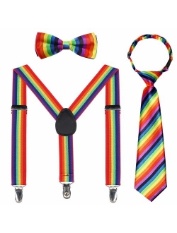 Kids Suspender Bowtie Necktie Sets - Adjustable Elastic Classic Accessory Sets for 6 Months to 13 Year Old Boys & Girls